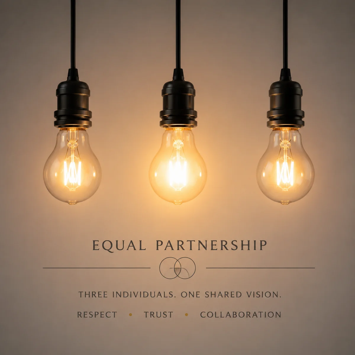 Three light bulbs hanging at equal height on gradient wall