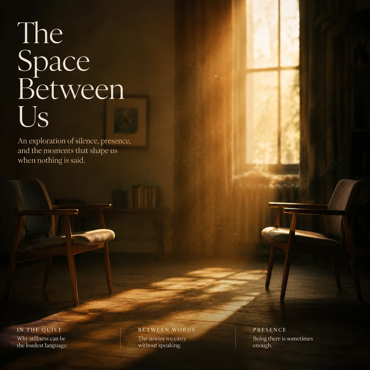 Sunlight through window with two chairs and space for a third, contemplative editorial photo