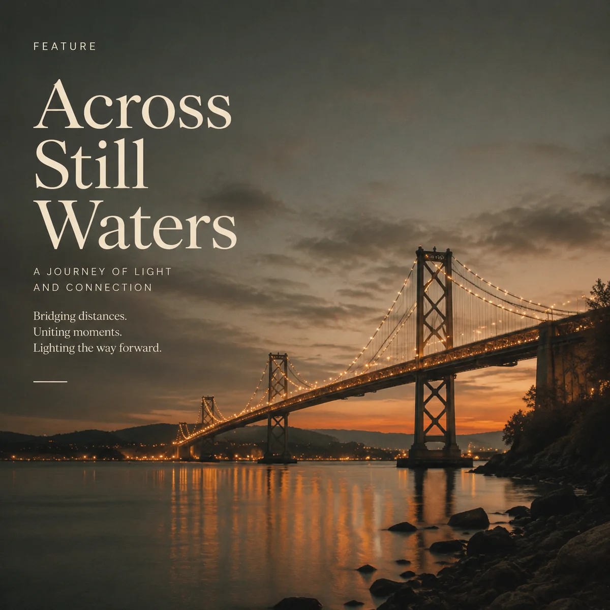 Bridge over calm water at dusk connecting two shores, metaphor for relationship transition