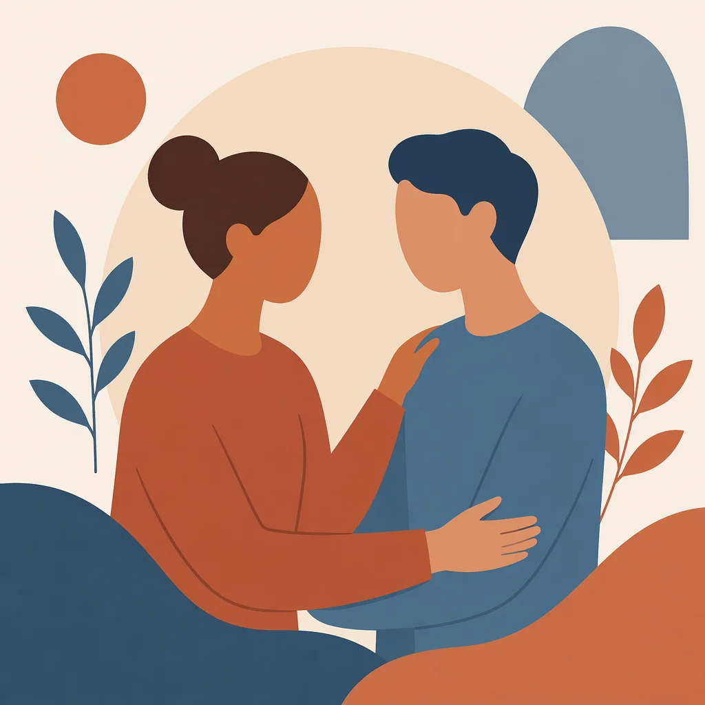 Flat vector illustration of two people in a trusting conversation