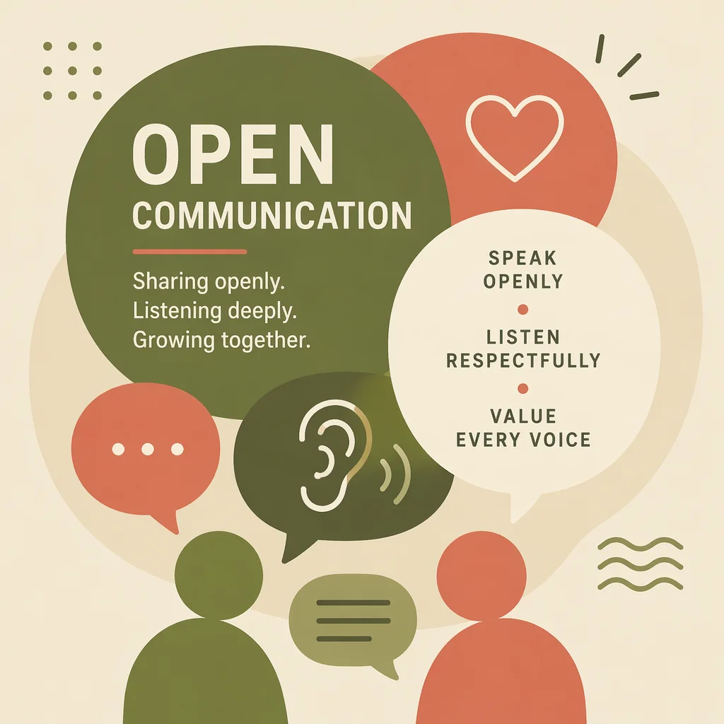 Flat vector artwork representing transparency and open dialogue