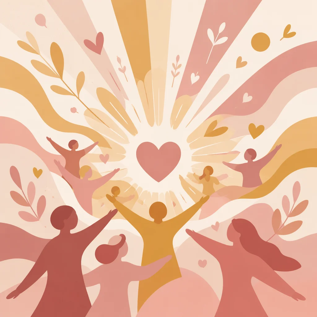 Vector artwork depicting compersion and shared joy in relationships