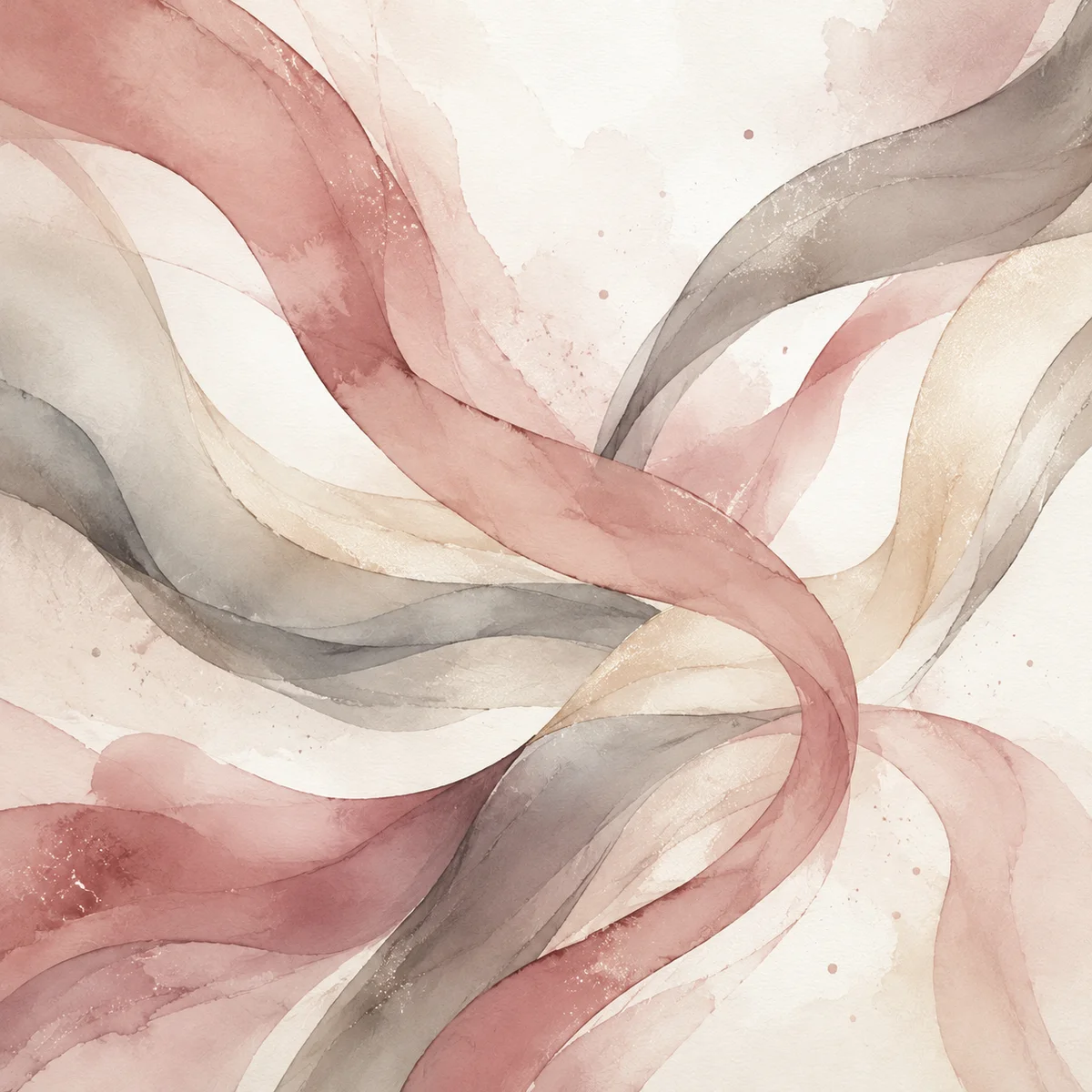 Watercolor ribbons flowing together in rose gray cream representing emotional bonds