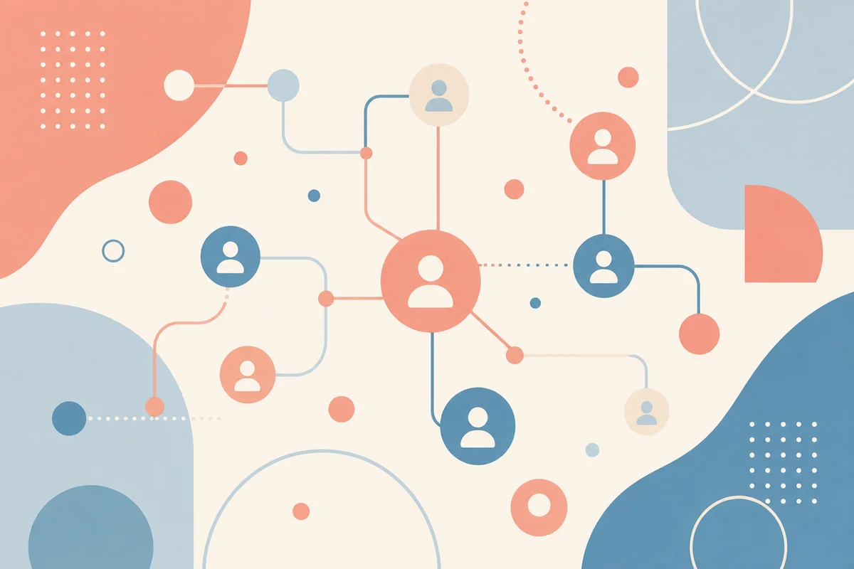 Interconnected geometric nodes suggesting relationship networks and ethical non-monogamy support