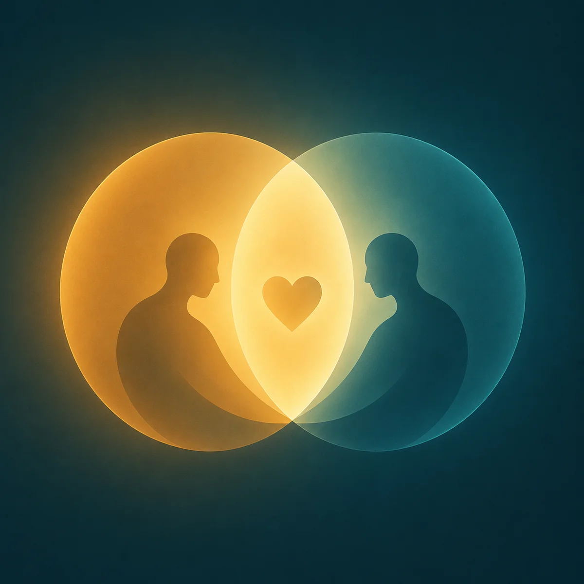 Abstract illustration of overlapping glowing circles representing shared joy in cuckold dynamics