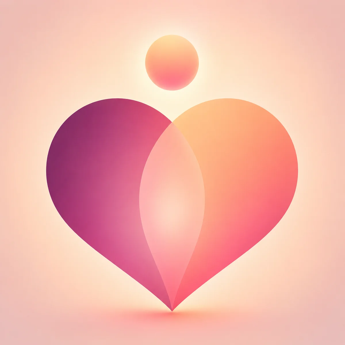 Abstract heart formed by intersecting shapes with a glowing orb representing expansive love