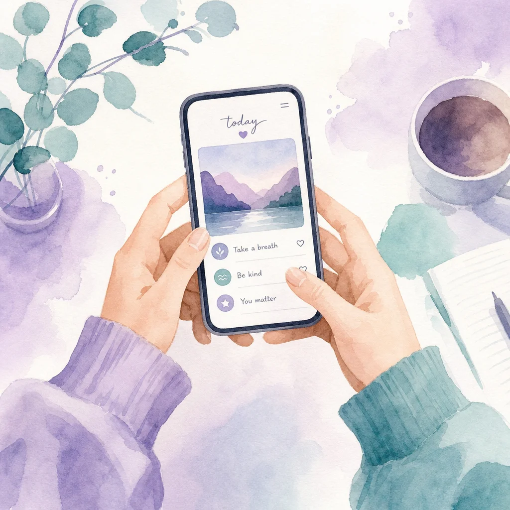 Watercolor of two hands holding a smartphone, representing a couple creating a dating profile together