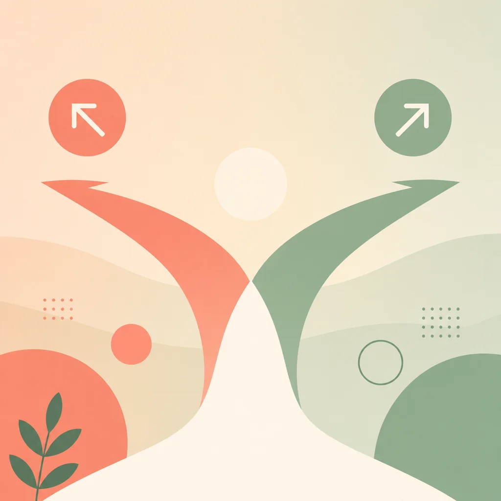 Abstract geometric illustration of a tree with two main branches gently separating while roots remain intertwined, symbolizing relationship de-escalation