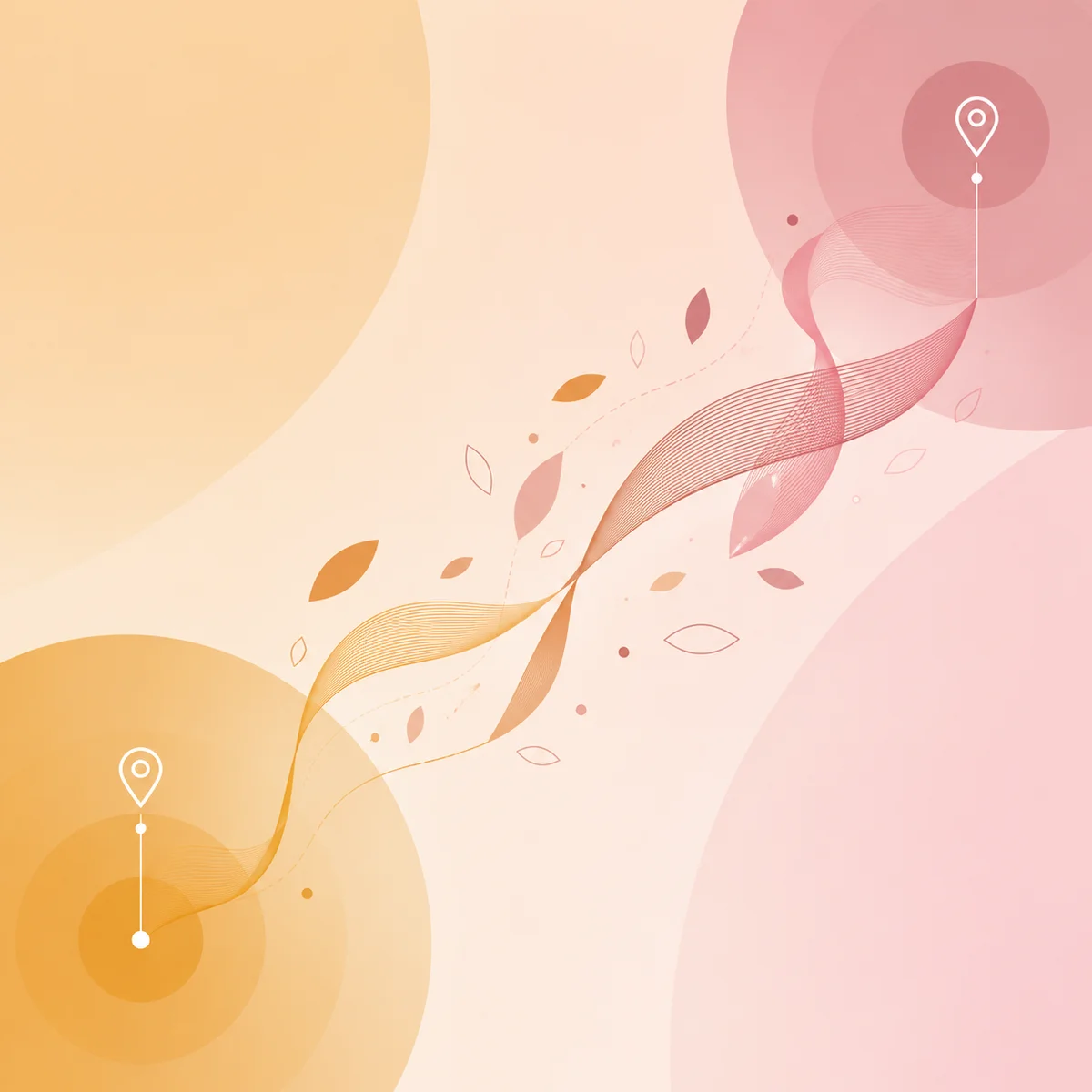Abstract geometric illustration of two hands releasing a ribbon that drifts between them, gentle amber and rose tones