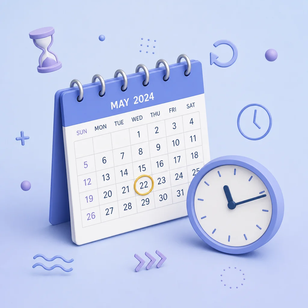 Calendar and clock isometric illustration representing debrief timing