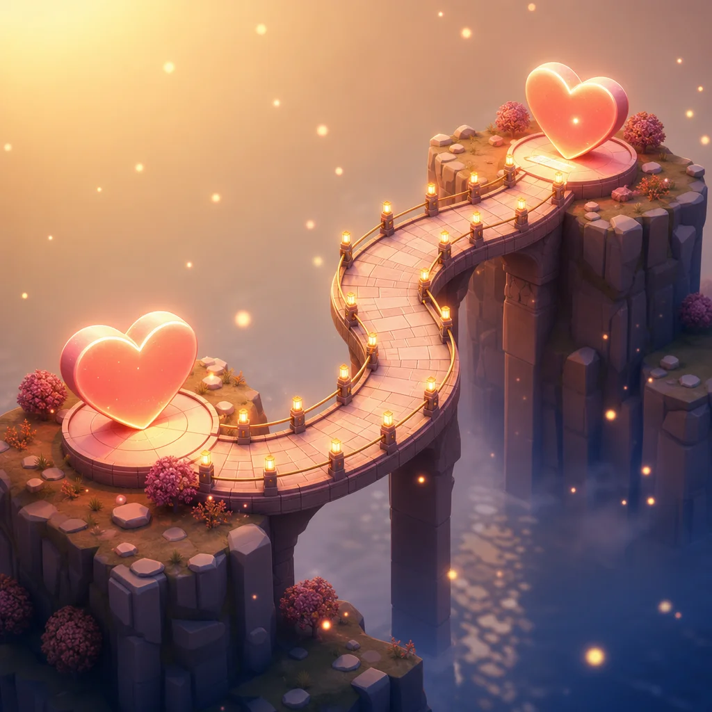 Bridge connecting two hearts symbolizing reconnection after threesome debrief