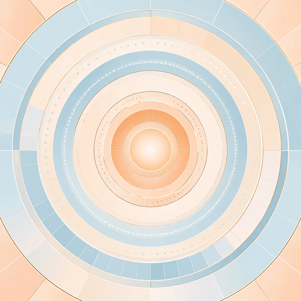 Concentric rings radiating from warm center pastel tones minimalist radial design