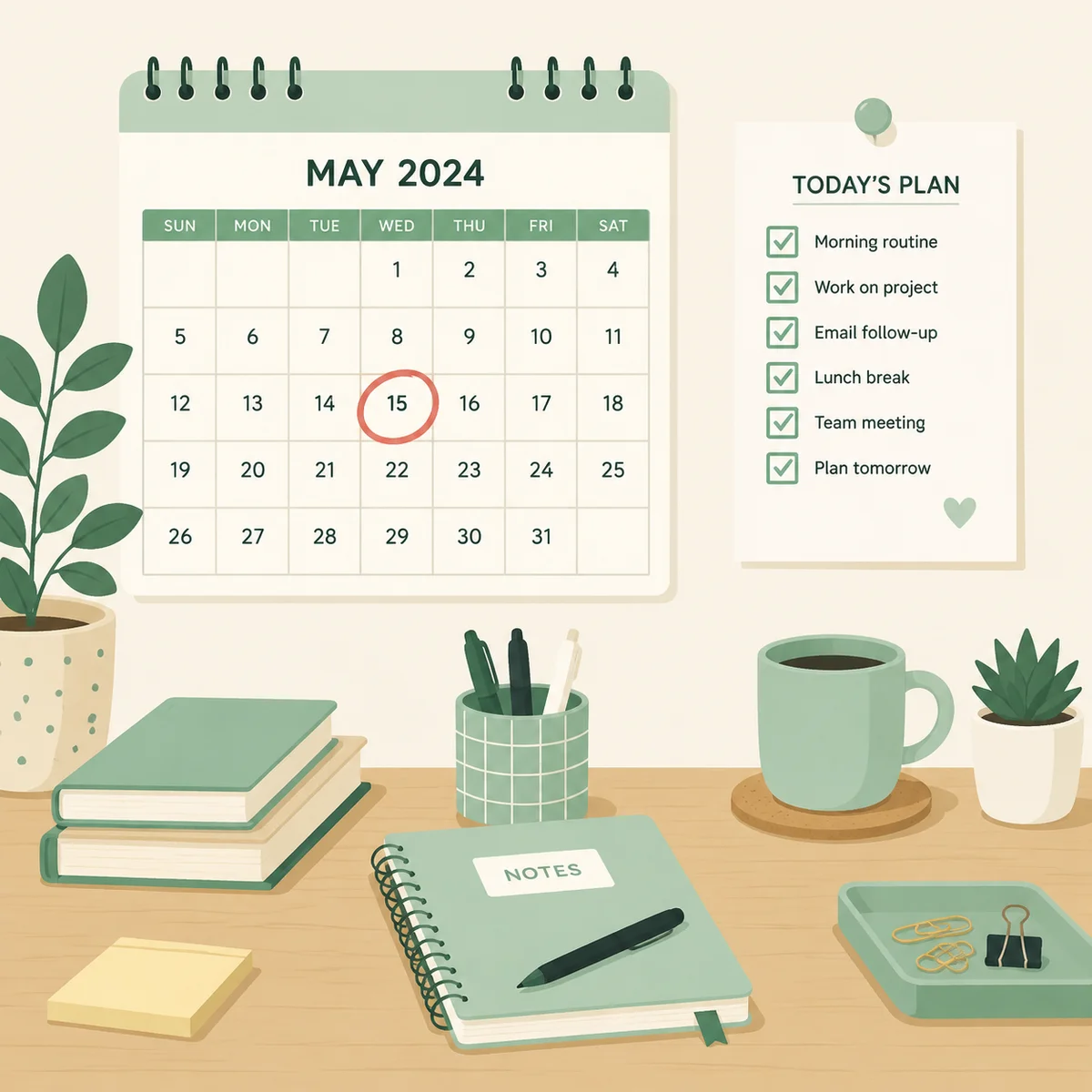 Calendar and checklist for planning a first date, flat vector illustration