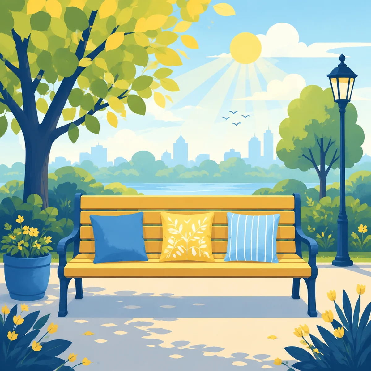 Park bench with three positions for an outdoor first date, flat vector illustration