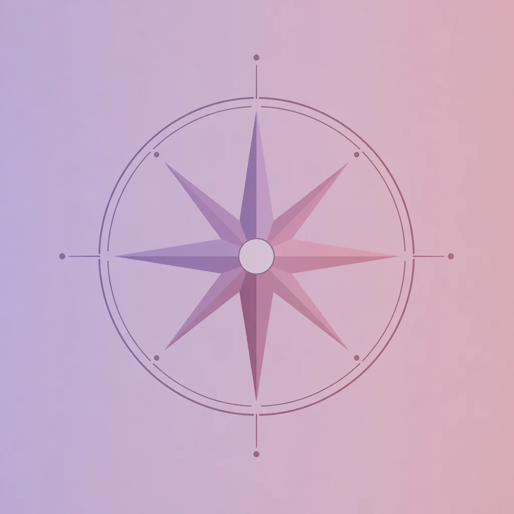 Compass with multiple equally weighted needles pointing in different directions in gradient-minimalist style