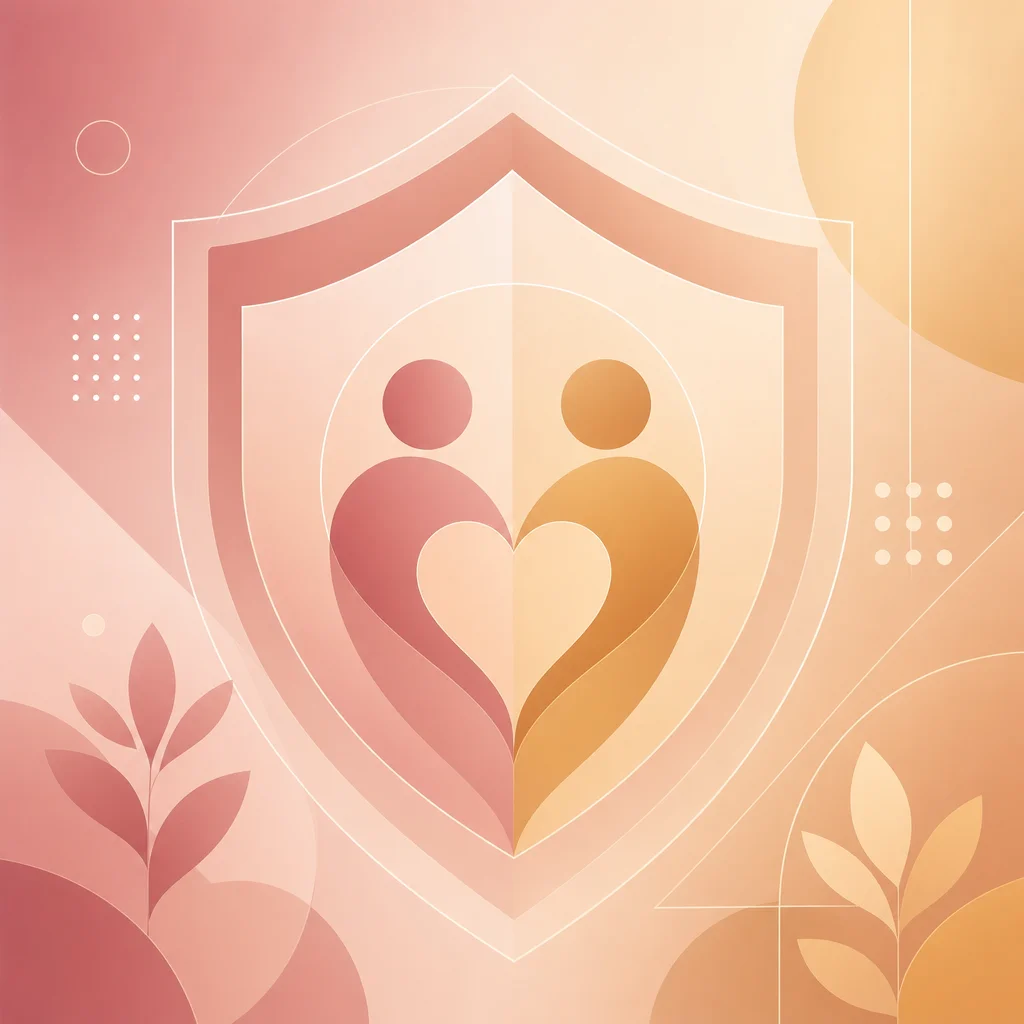 Abstract shield pattern in rose and amber gradients representing safety in dating
