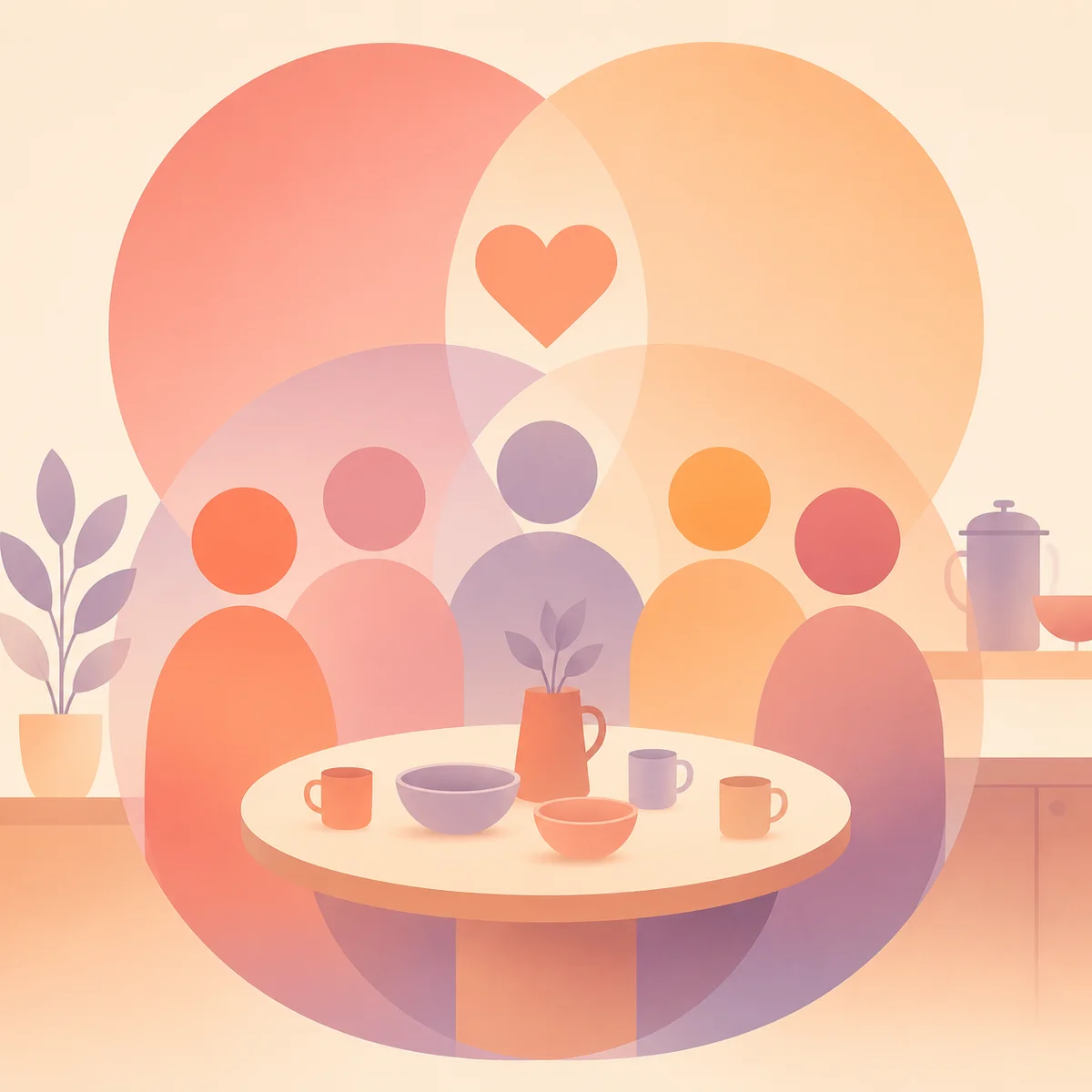 Abstract gradient illustration representing kitchen table polyamory — overlapping warm circles suggesting connection and community