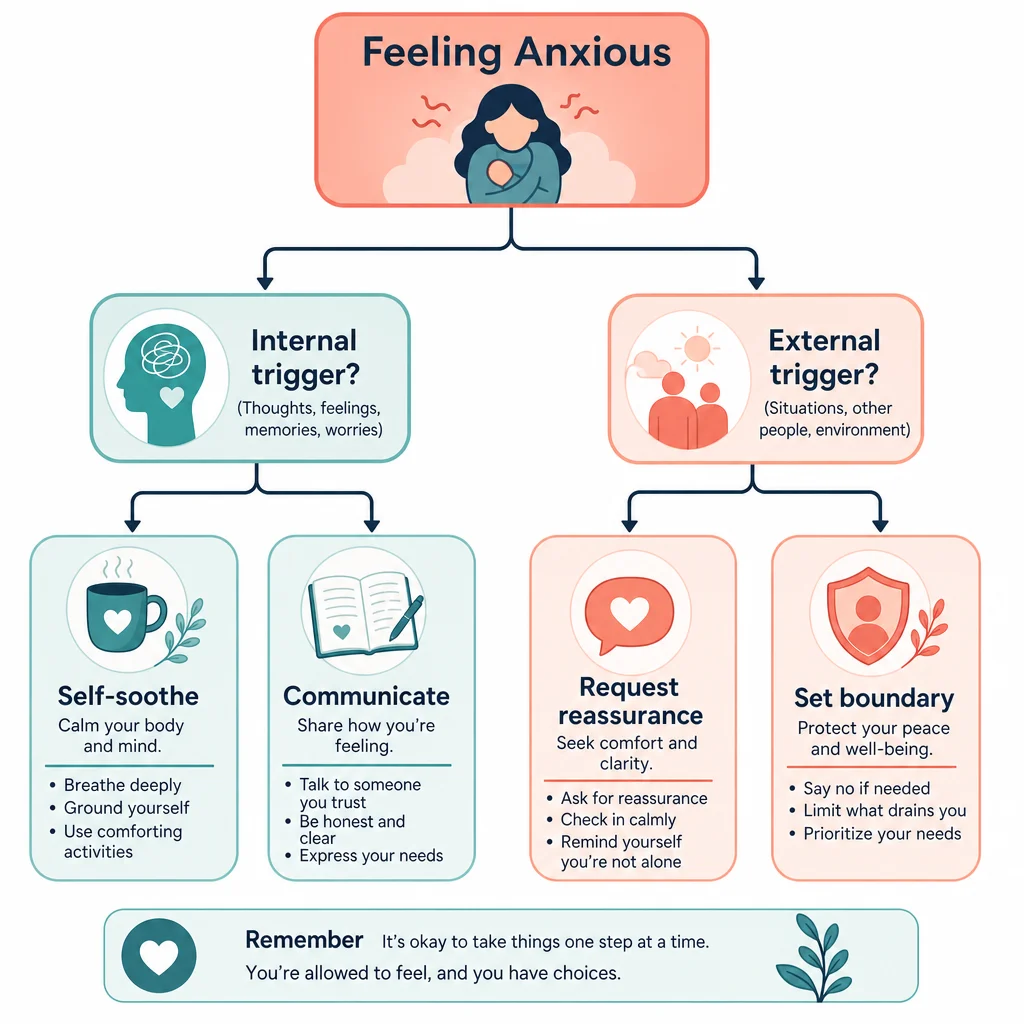 Infographic illustrating a simple decision tree can help you pause and choose a response instead of reacting to anxiety on impulse