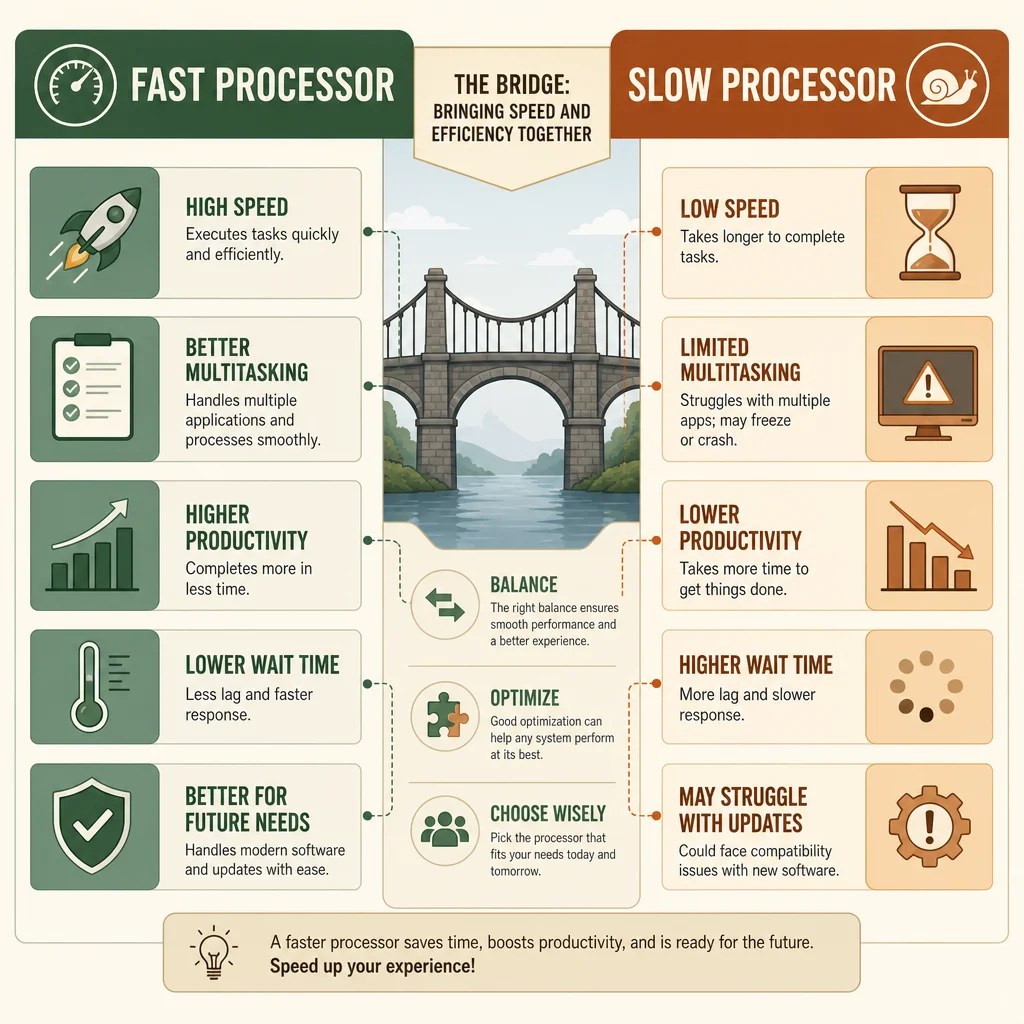 Split comparison grid of fast processor vs slow processor communication needs