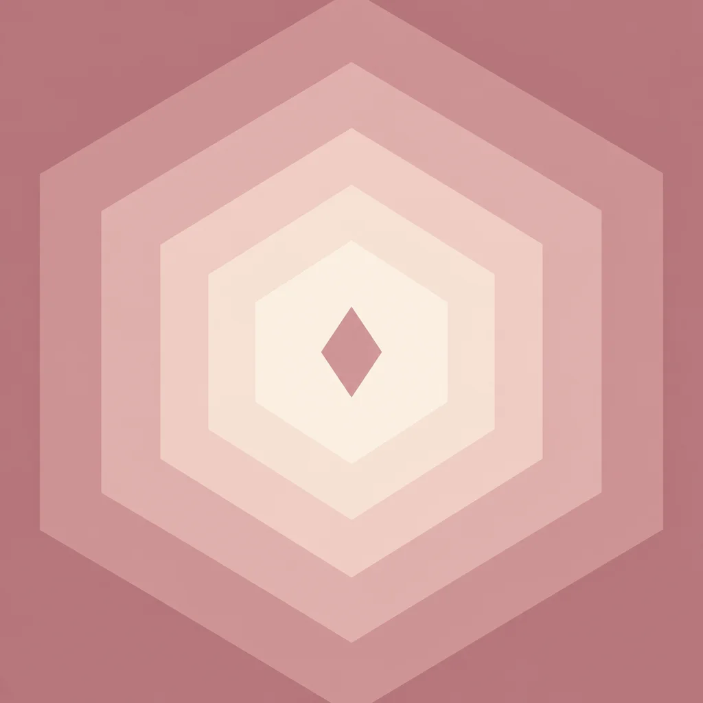 Concentric hexagons with a central diamond, symbolizing the centered self within complex relationship structures.