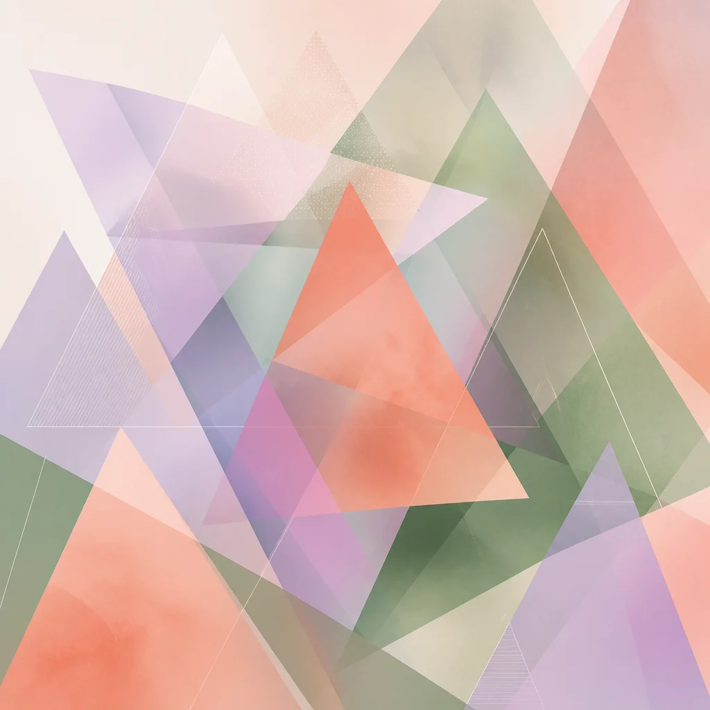 Overlapping translucent triangles in soft colors, representing the layered emotions of navigating a mono-poly dynamic.