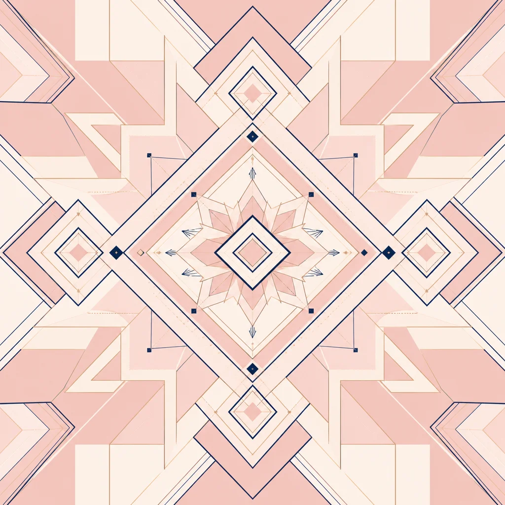 Geometric mandala of interconnected diamonds in soft pastels, symbolizing the structured yet organic nature of polyamorous connections.