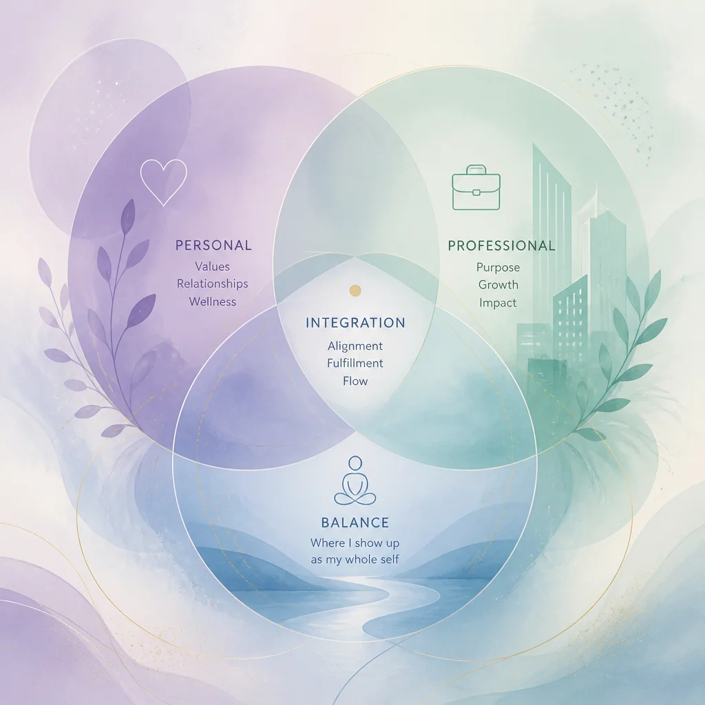 Abstract intersecting circles in soft lavender and blue, soft abstract style