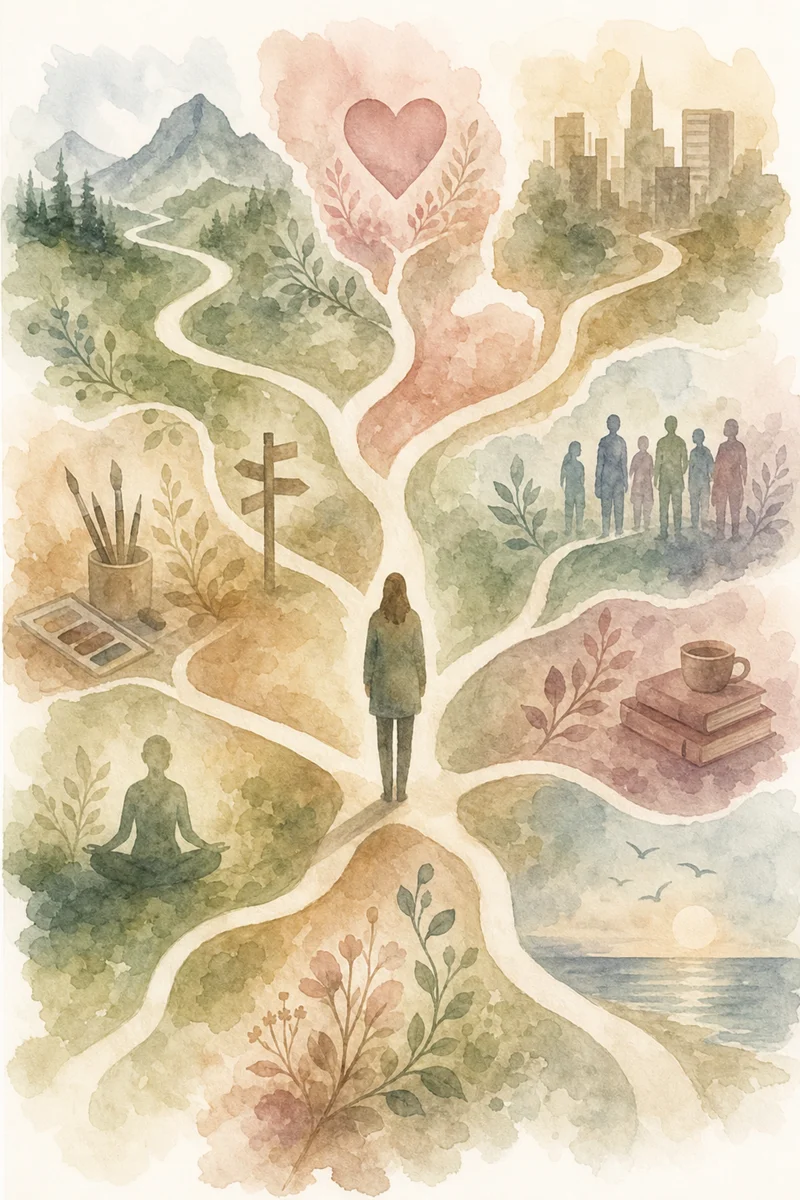 Watercolor painting of branching paths representing the complexity of navigating multiple relationships