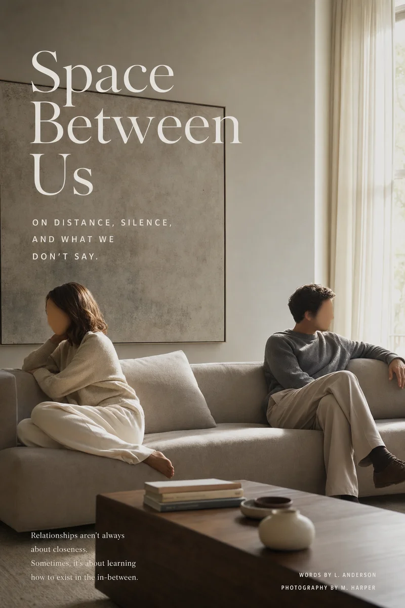 A couple sitting apart on a sofa in a sunlit living room, representing emotional distance in a cuckold relationship