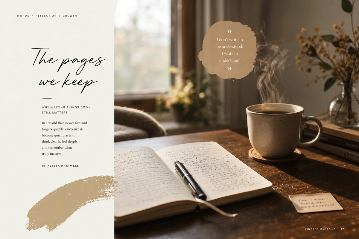 An open journal with notes and a cup of tea, symbolizing reflection and processing feelings about cuckold dating