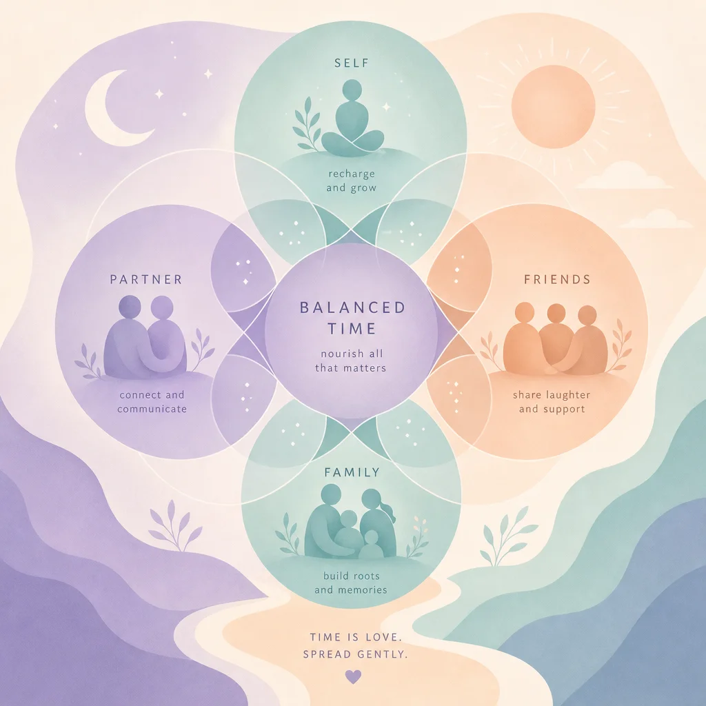 Abstract illustration of balanced time management across polyamory relationships