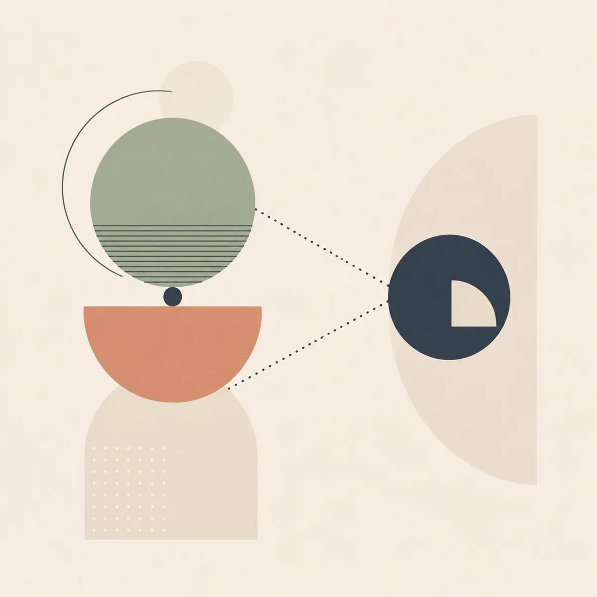 Geometric design of two shapes closely aligned with a third shape connected by dotted lines, illustrating couple privilege and structural power