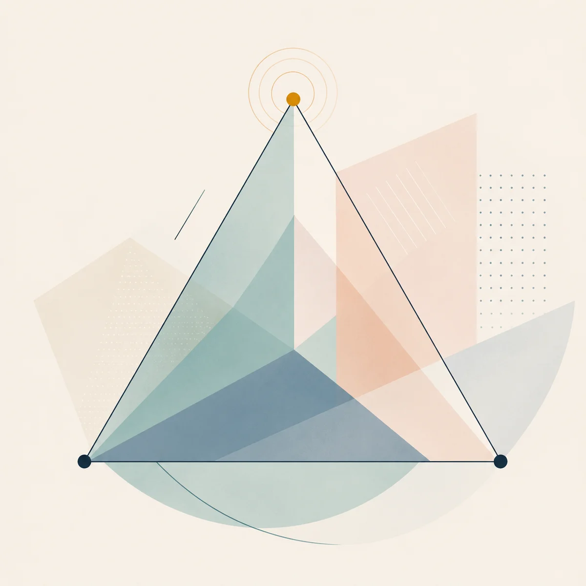 Abstract geometric composition of a triangle with one vertex highlighted in a contrasting tone, representing the distinct perspective of a third partner