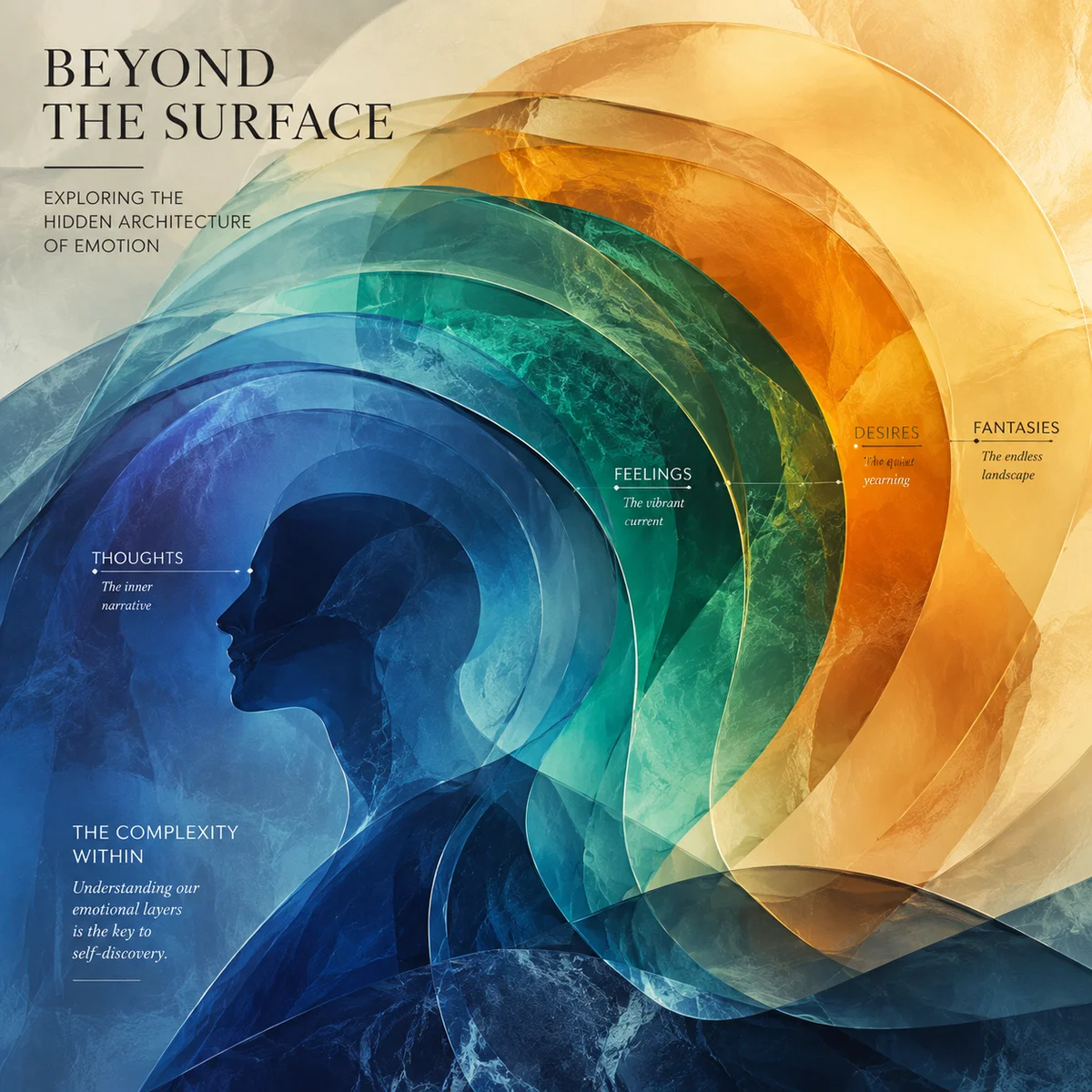 Overlapping transparent layers representing the complexity of human fantasy psychology