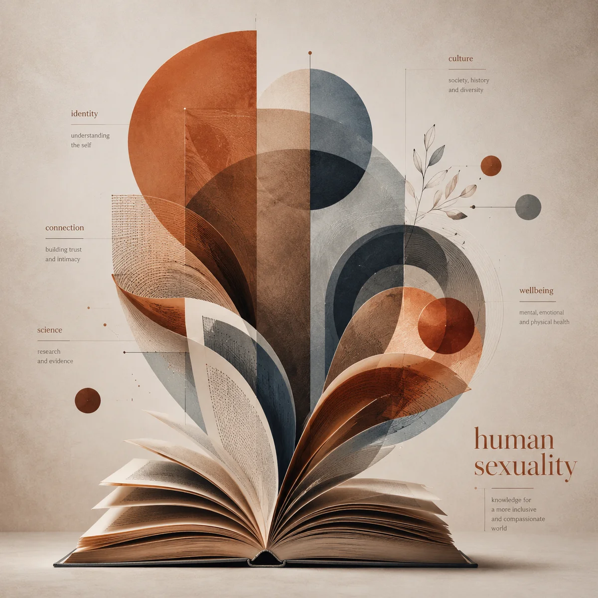 Open book transforming into geometric shapes symbolizing research on human sexuality