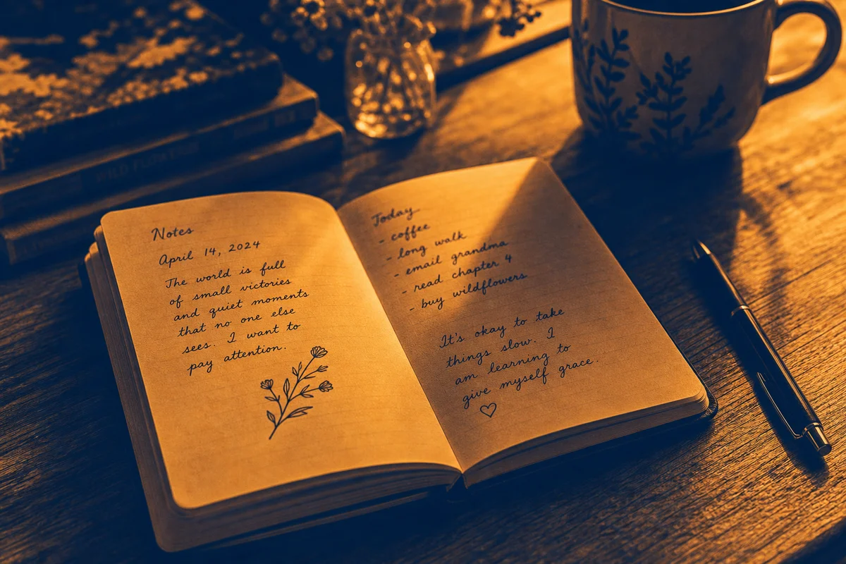 Open notebook with handwritten agreement in warm amber duotone light