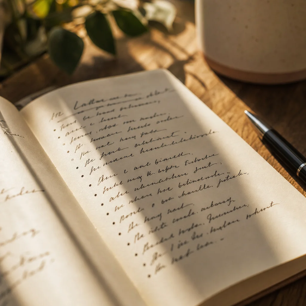 Close-up of handwritten journal with self-reflection notes for ENM burnout recovery