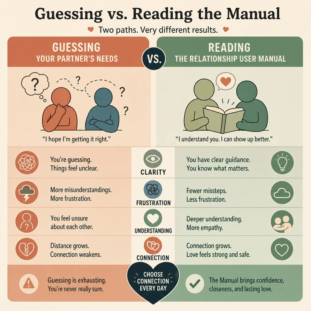 Comparison chart showing guessing vs knowing partner needs in polyamory