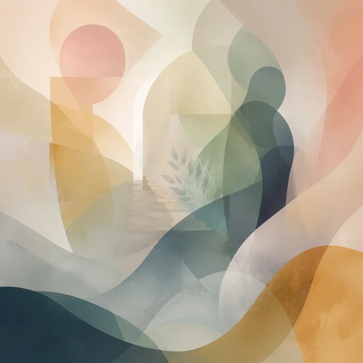 Soft abstract illustration of layered, overlapping translucent shapes in muted tones, representing the many dimensions of social judgment