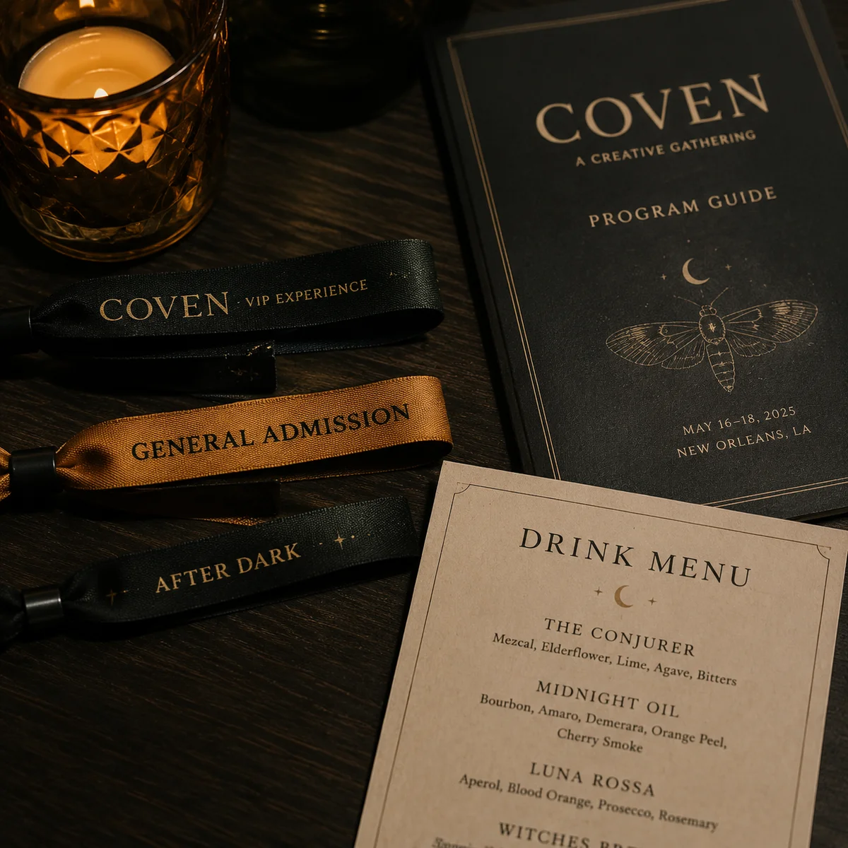Flat lay photograph of event materials representing the swinging social landscape