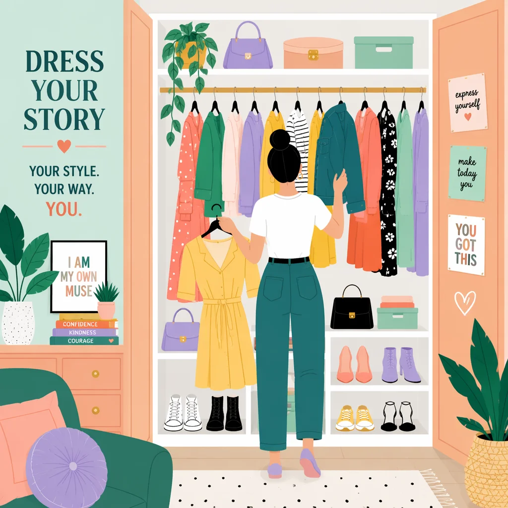 Wardrobe with clothing choices for self-expression flat vector illustration