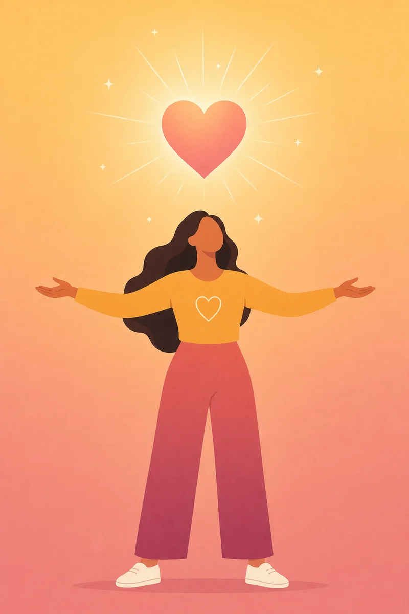 Person radiating self-love and body confidence flat vector illustration