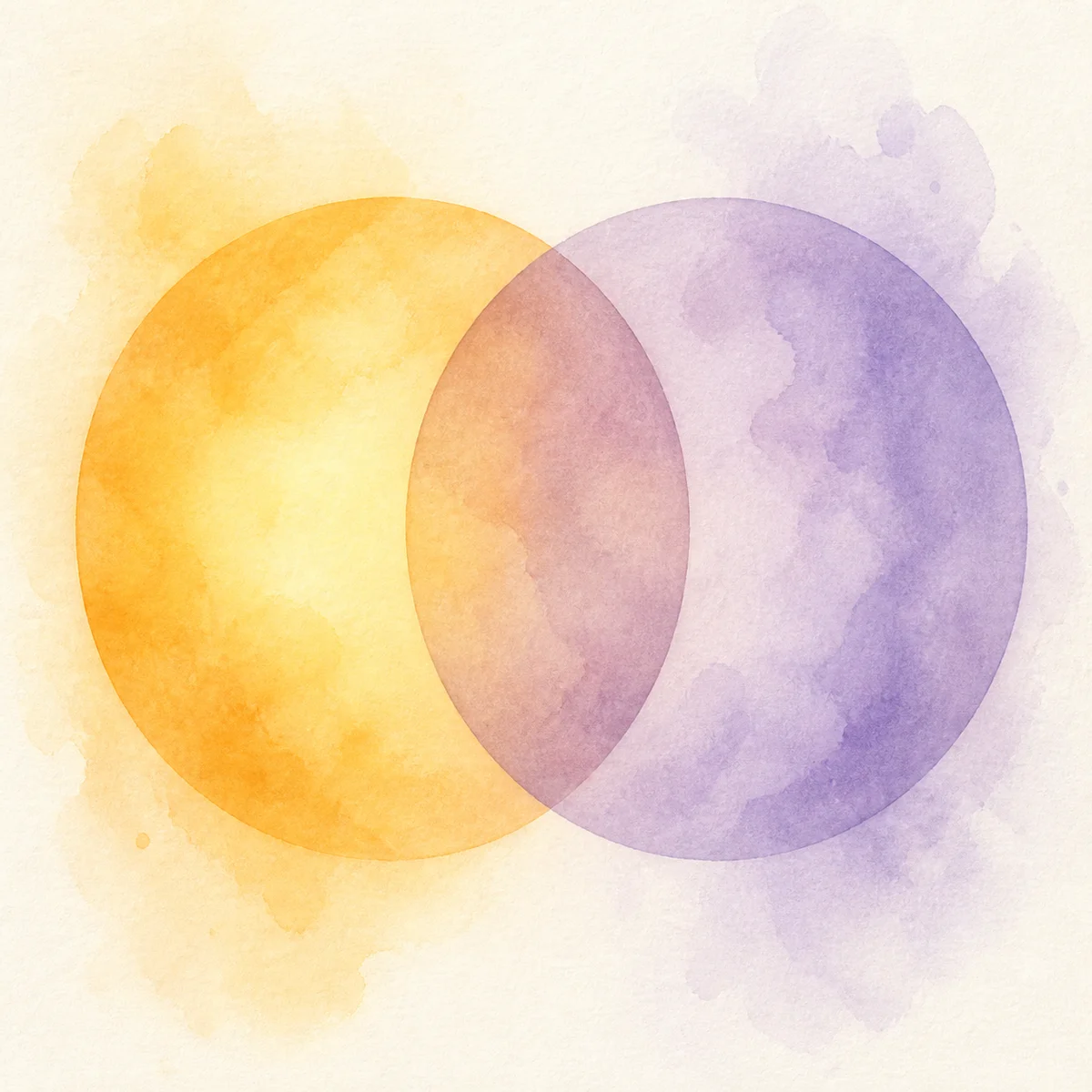 Two overlapping circles with shared ground in center, watercolor style