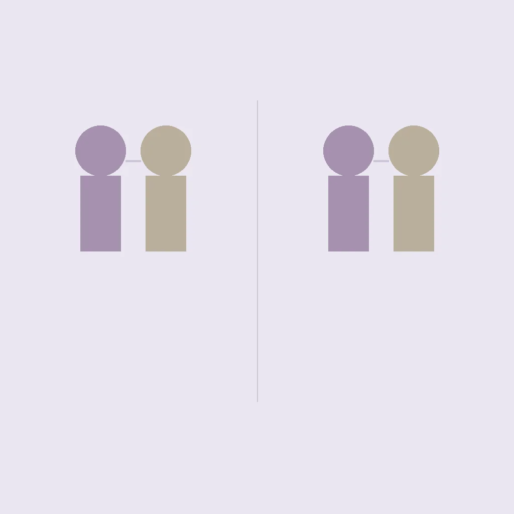 Flat vector illustration of two pairs of simplified figures with connection lines