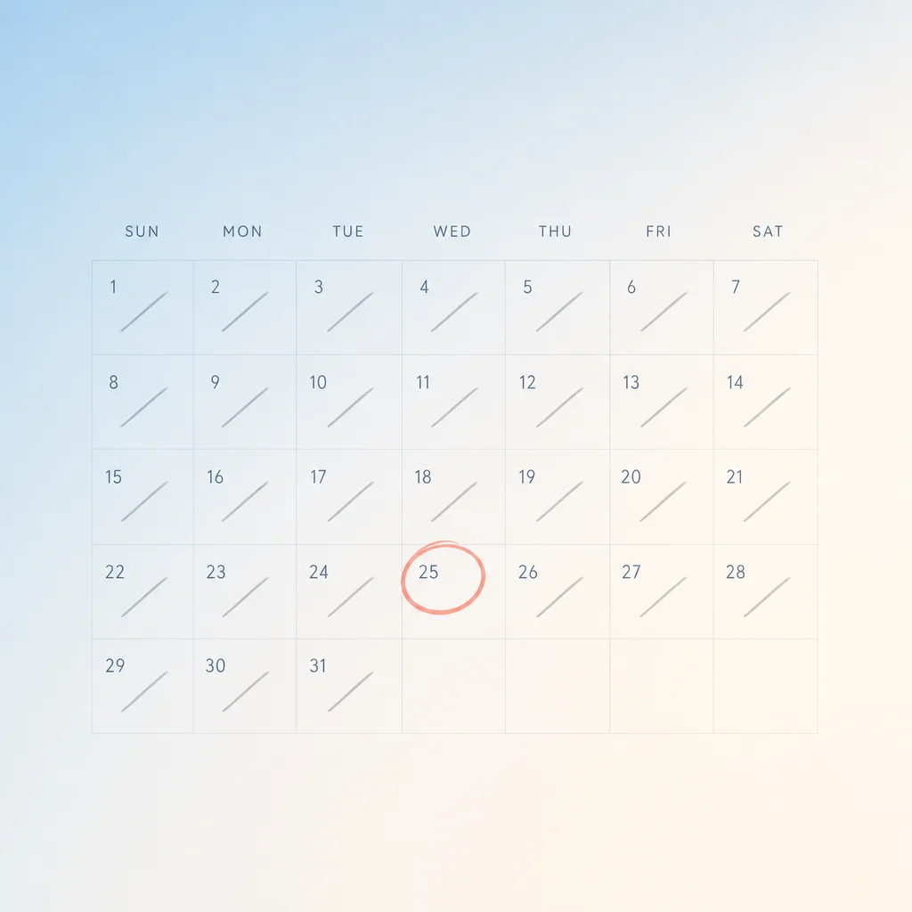 Minimalist calendar with dates crossed out and one circled day, representing intentional dating pause