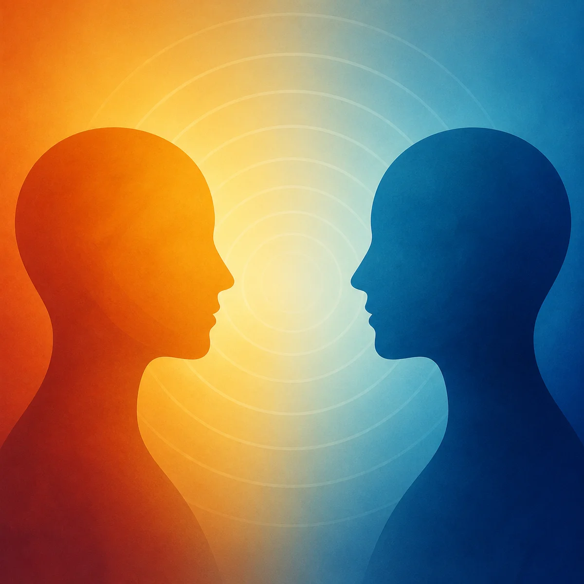 Two abstract profiles with gradient space between them, symbolizing communication during an ENM break