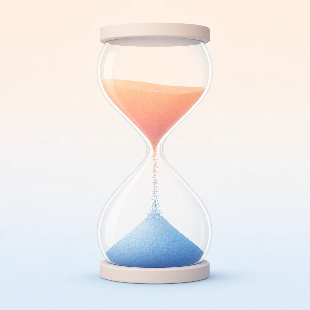 Minimalist hourglass with gradient sand representing the passage of time during an ENM dating break