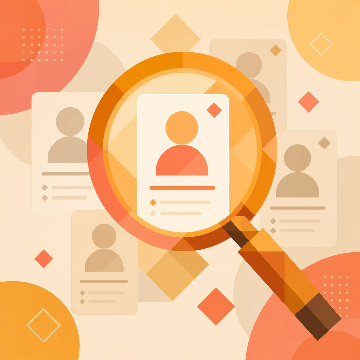 Magnifying glass geometric pattern representing careful screening of dating profiles
