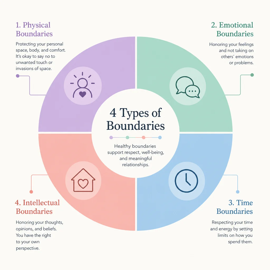 Doughnut chart infographic with four colored segments representing boundary types