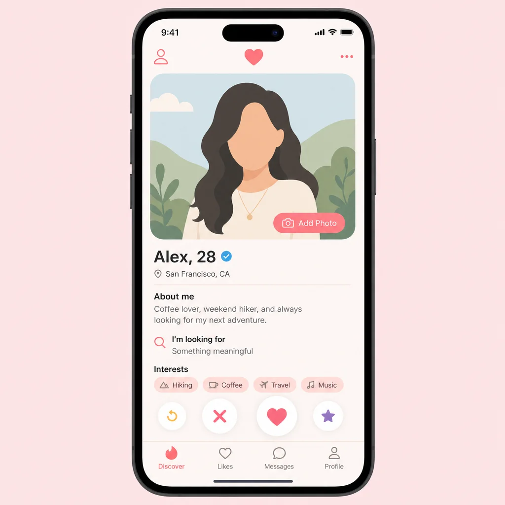 Smartphone displaying a dating app profile creation screen with text input fields, illustrating the process of writing a polyamory dating profile